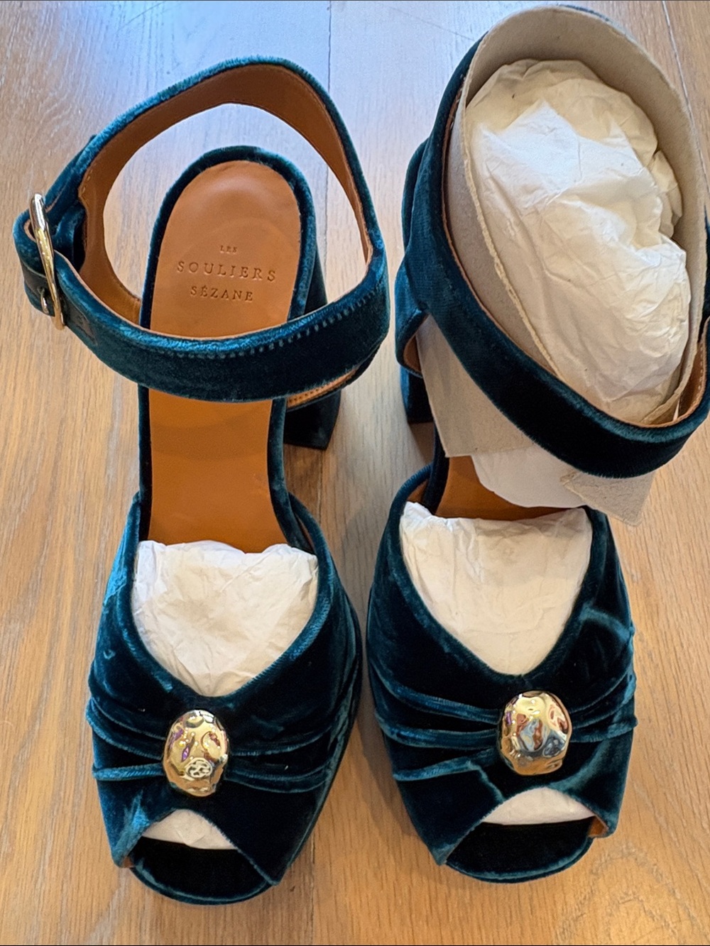 NEW SEZANE High Marjolaine Sandals - Blue Velvet - Picture 3 of 6